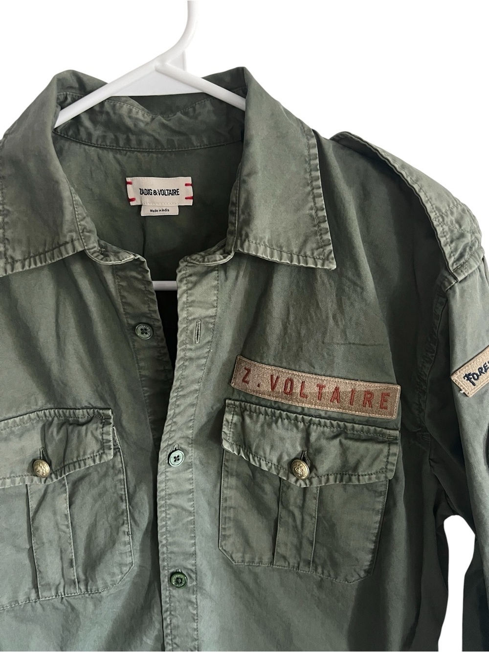 Zadig & Voltaire Taskal Grass Khaki Patch Military Shirt Jacket XS - Picture 3 of 12